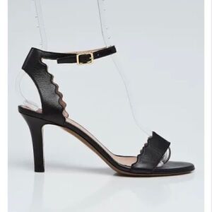 CHLOE | Black Leather Scalloped Edge Lauren Mid-Heel Ankle Wrap Pumps Size 38
